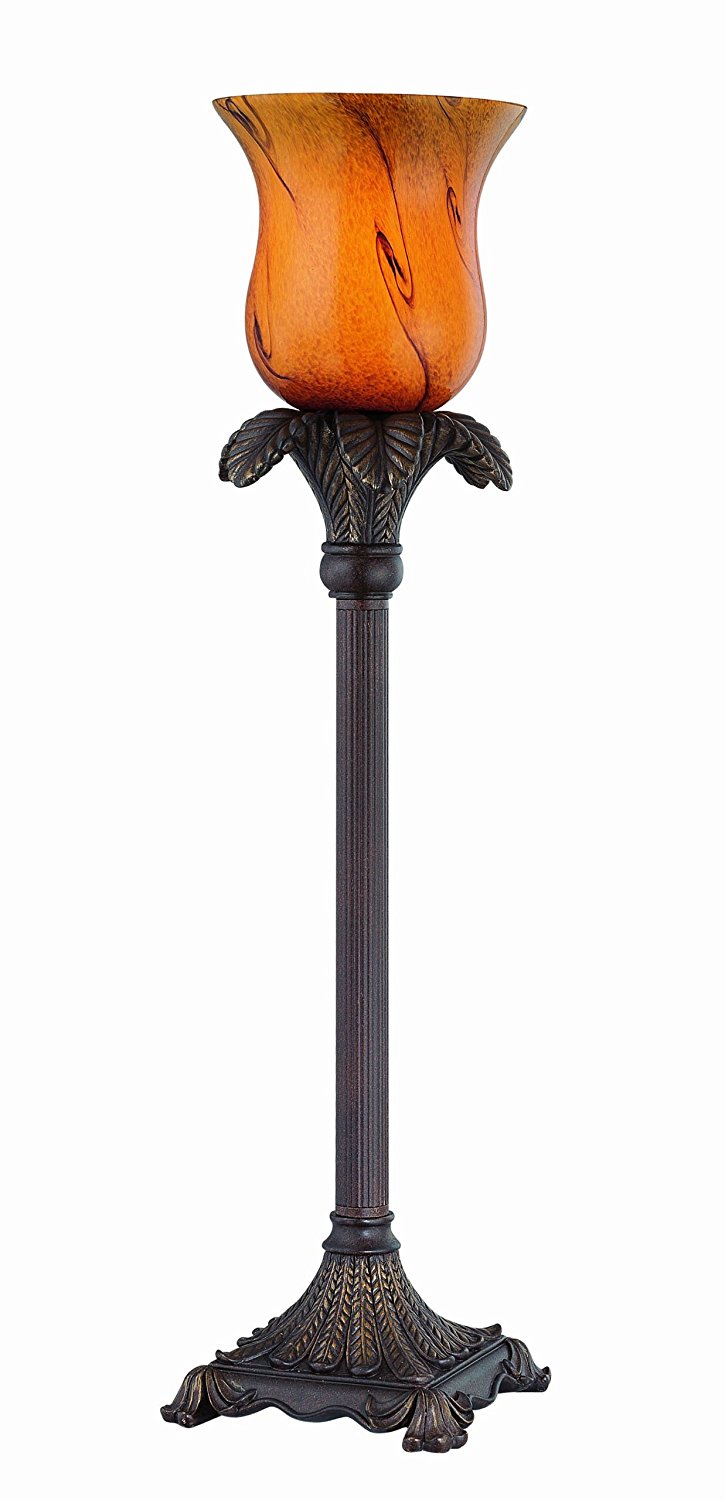 c41173 Fergus Table Lamp, Aged Bronze with Amber Colored Glass Shade - Image 1