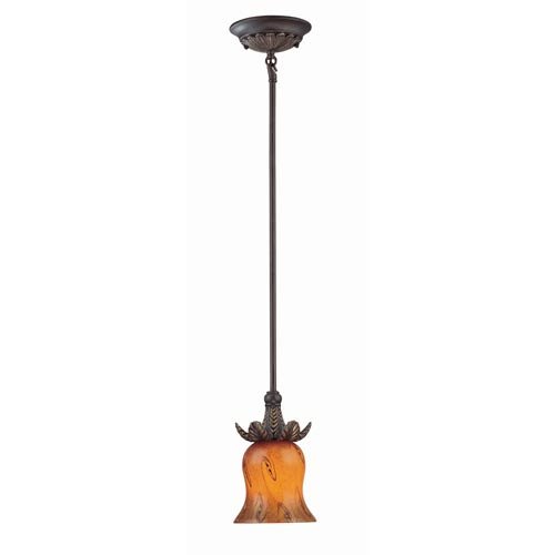 c71173 Fergus Pendant Lamp, Aged Bronze with Amber Colored Glass Shade - Image 1