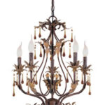 5lites Chandelier - Wrought Iron W/Crystal