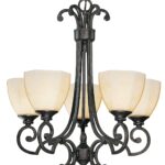 5 Lite Chandelier - Dark Bronze W/Glass  Shade