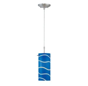 Pacifica Pendant Lamp, Polished Steel Metal Canopy, Blue Glass Shade