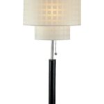 Olina Table Lamp, Leather Pole with White Grid Pattern Shade