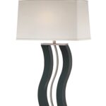 Dominy Table Lamp, Dark Walnut And Polished Steel with Cabretta Shade