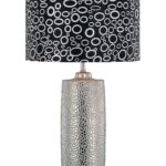 Silvio Ceramic Table Lamp, Silver Base with Black and White Printed Fabric Shade
