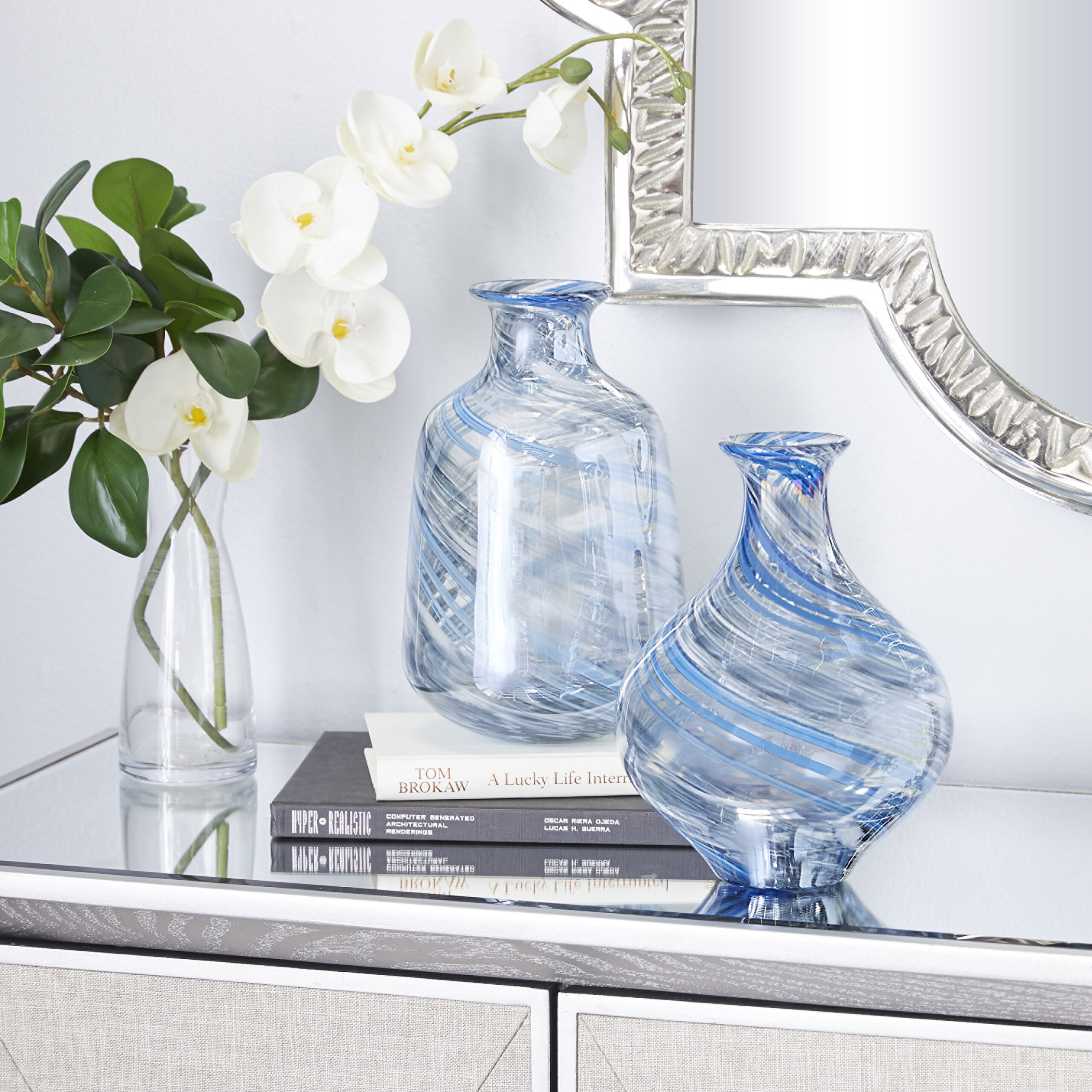 83379_21 Glass Blue Vase - Set of 2 - Image 1
