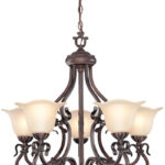 5lites Ceiling Lamp - Antique Bronze W/Amber Glass