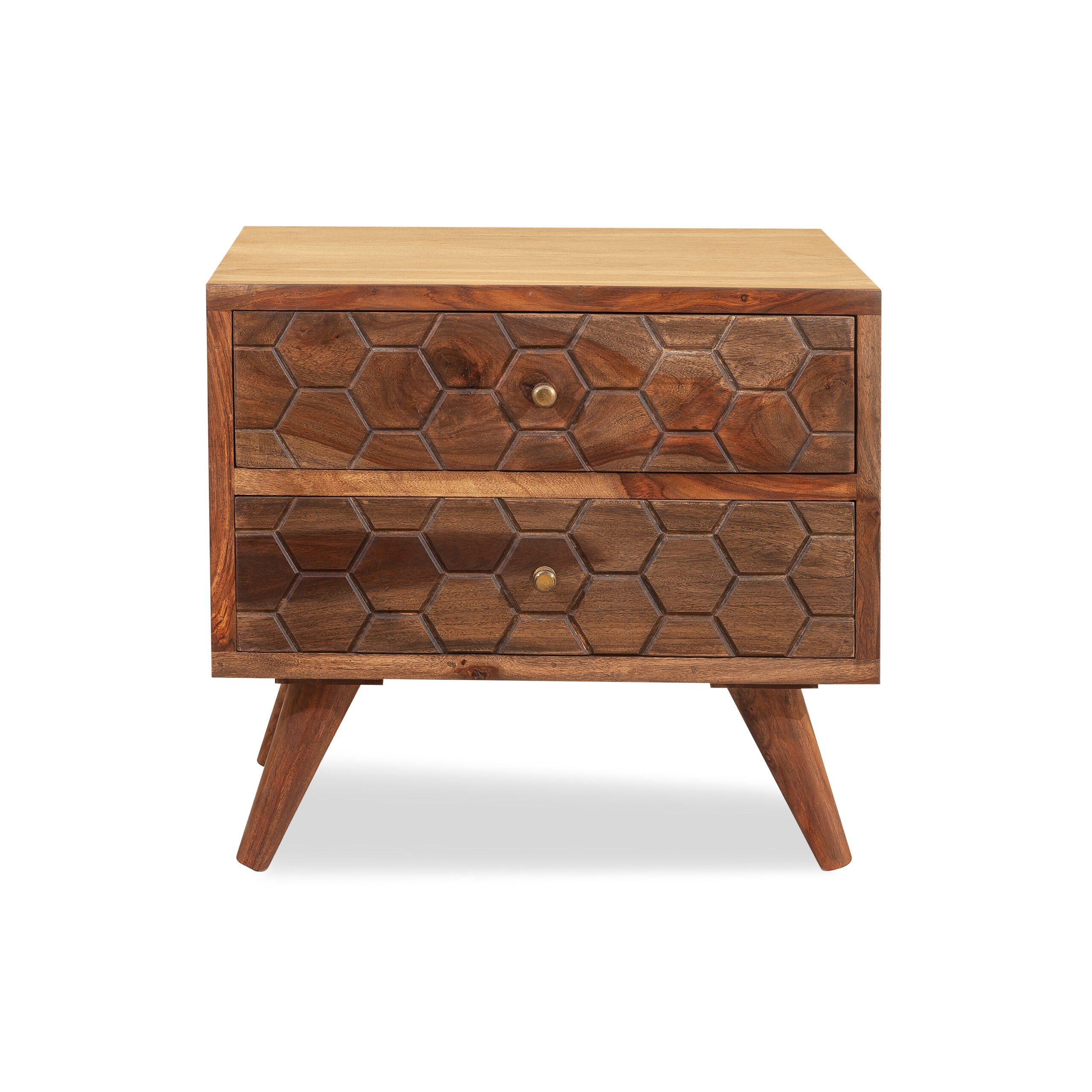 18002 Honeycomb 2 Drawer Side Table - Sheesham Wood - Image 1