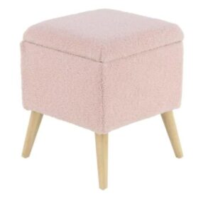 Wood Fur Fabric Storage Stool - Pink - Image 3