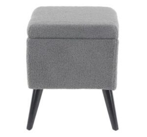 Wood Fur Fabric Storage Stool - Grey - Image 2