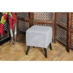 Wood Fur Fabric Storage Stool - Grey