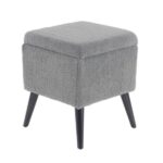 Wood Fur Fabric Storage Stool - Grey - Image 3
