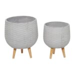 Light Grey PS Wood Planter - Set of 2 - Image 2