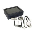 Genuine Leather Stainless Steel Bar Set - Black - Image 2