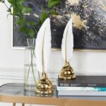 Ceramic White/Gold Feather - Set of 2