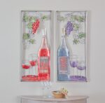 Red Metal Traditional Wine Bottles and Glasses Wall Decor, 2 Assorted