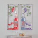 Red Metal Traditional Wine Bottles and Glasses Wall Decor, 2 Assorted