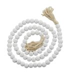 White Wood Handmade Beaded Garland W/ Tassel - Image 2