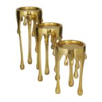 Gold Aluminum Abstract Pillar Drip Candle Holder W/ Melting Designed Legs - Set of 3 - Image 2