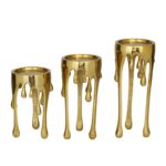 Gold Aluminum Abstract Pillar Drip Candle Holder W/ Melting Designed Legs - Set of 3 - Image 3