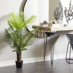 Green Faux Foliage Areca Palm Artificial Plant W/ Black Fluted Pot