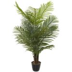 Green Faux Foliage Areca Palm Artificial Plant W/ Black Fluted Pot - Image 4