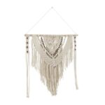 Cream Cotton Macrame Handmade Intricately Weaved Wall Decor W/ Beaded Fringe Tassels - Image 2
