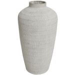 Cream Ceramic Textured Vase with Linear Pattern - Image 2