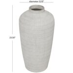Cream Ceramic Textured Vase with Linear Pattern - Image 3