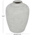 Cream Ceramic Textured Vase with Linear Pattern - Image 3