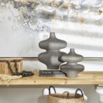 Black Ceramic Abstract Oblong Vase, Set of 2