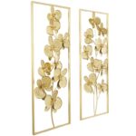 Cosmoliving By Cosmopolitan Gold Metal Floral Orchid Wall Decor with Gold Frame, Set Of 2 - Image 2