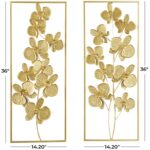 Cosmoliving By Cosmopolitan Gold Metal Floral Orchid Wall Decor with Gold Frame, Set Of 2 - Image 4