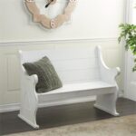 White Wood Storage Bench with Scrolled Armrests - Image 3