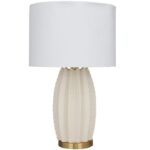 Cream Ceramic Gourd Style Base Table Lamp with Drum Shade - Image 2