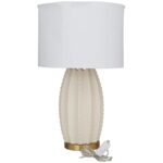 Cream Ceramic Gourd Style Base Table Lamp with Drum Shade - Image 3