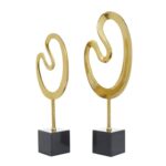 Gold Marble Abstract Sculpture with Black Base, Set of 2 - Image 2