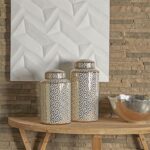 Gold Ceramic Geometric Decorative Jars with Gold Accents, Set of 2