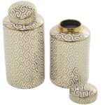 Gold Ceramic Geometric Decorative Jars with Gold Accents, Set of 2 - Image 2
