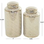 Gold Ceramic Geometric Decorative Jars with Gold Accents, Set of 2 - Image 4