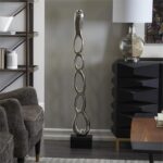 Silver Aluminum Abstract Tall Linked Floor Sculpture with Black Base
