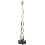 Silver Aluminum Abstract Tall Linked Floor Sculpture with Black Base - Image 2