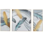 Blue Porcelain Bird Feathers Framed Wall Art with Gold Aluminum Frame, Set Of 3 - Image 5
