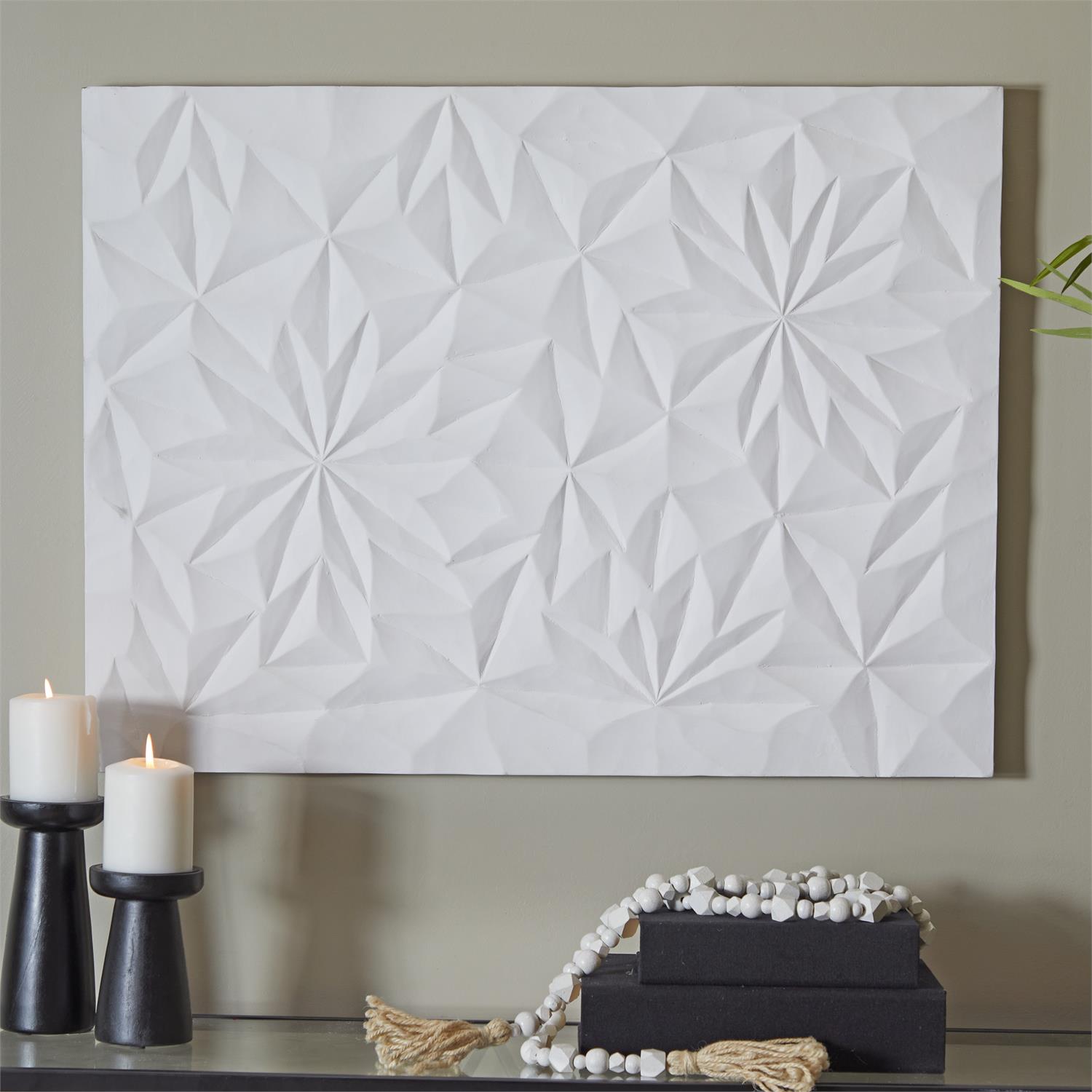 30306_3 White Wooden Geometric Carved Wall Decor - Image 1