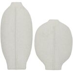 White Ceramic Textured Vase, Set of 2 - Image 3