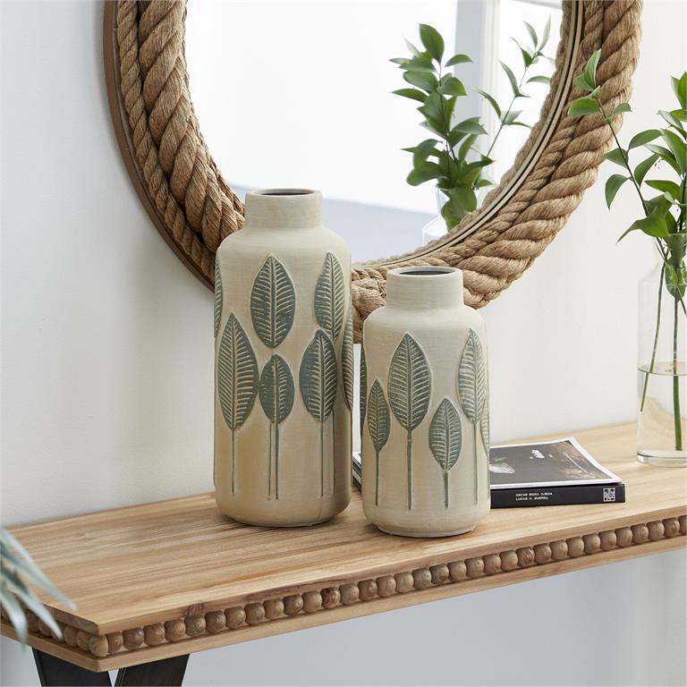 32756_3 Beige Ceramic Leaf Vase, Set of 2 - Image 1