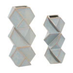 Faceted Blue Ceramic Vase with Diamond Shapes, Set of 2 - Image 4