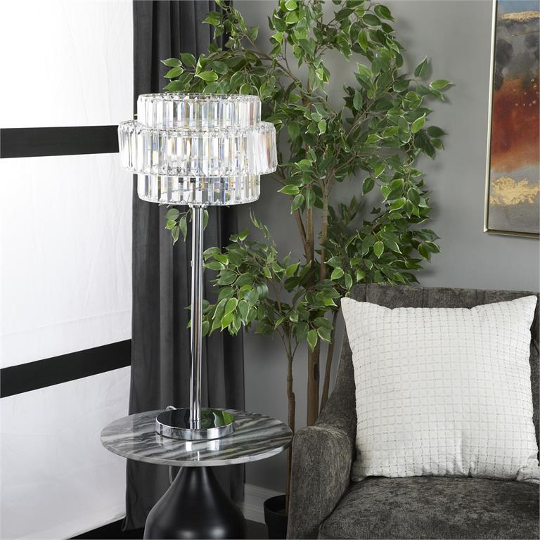 33265_3 Silver Metal Table Lamp with Crystal Embellishments - Image 1