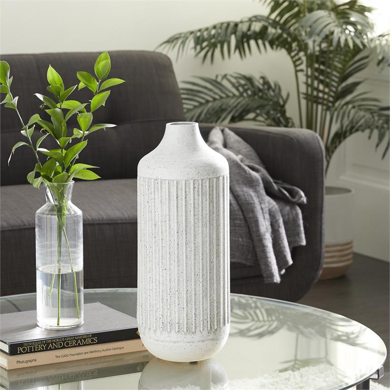 43314_3 White Metal Textured Vase - Image 1