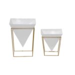 White Metal Indoor Outdoor Planter with Removable Stand, Set of 2 - Image 4