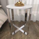 White Marble Accent Table with Silver Metal Legs